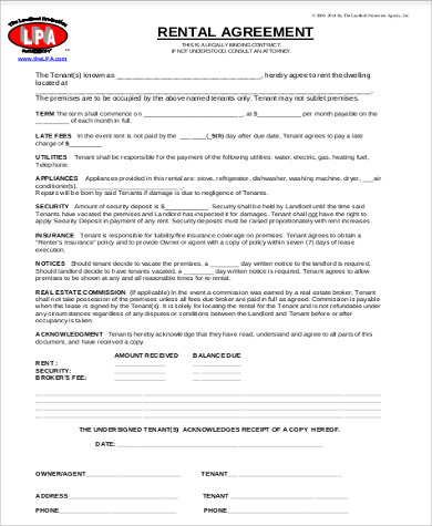 basic rental agreement format sample