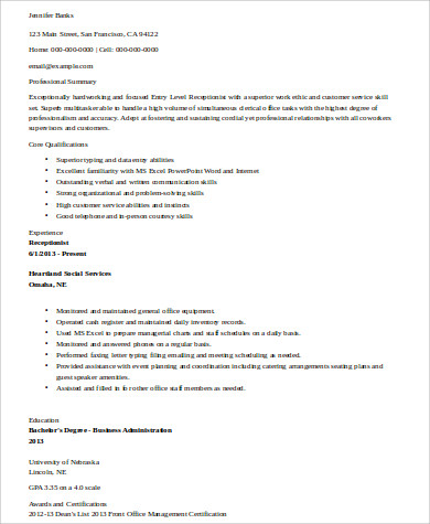 FREE 8+ Receptionist Resume Samples in MS Word | PDF