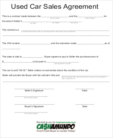 used vehicle sales agreement example