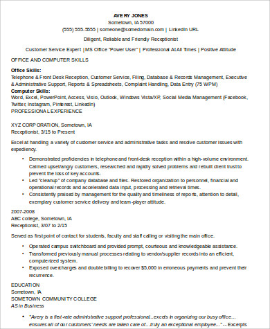 receptionist skills on resume