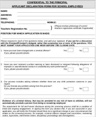 employee declaration application form