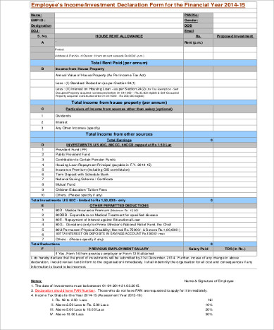 employee investment declaration form