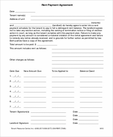 rent payment agreement form pdf