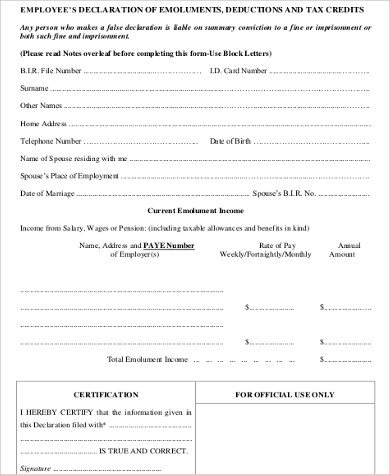 employee income tax declaration form