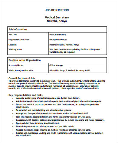 medical secretary job description