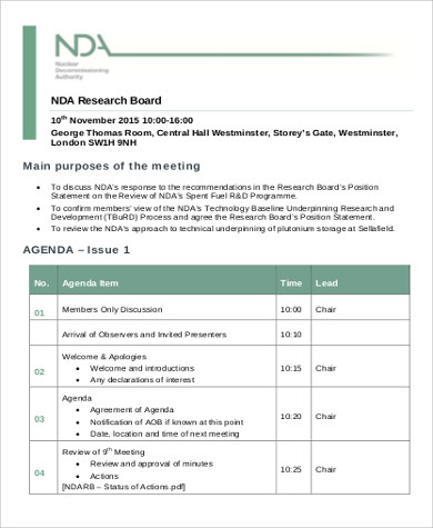 agenda research meeting example sample samples pdf