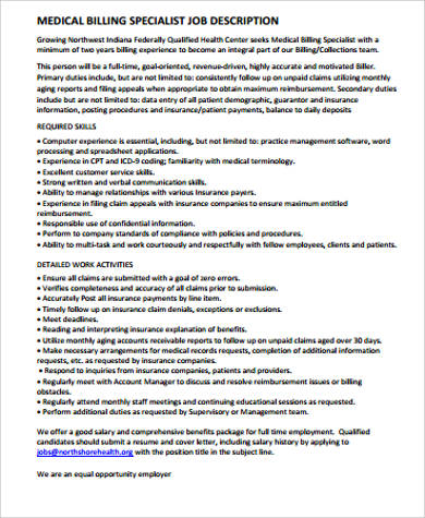 medical billing specialist job description