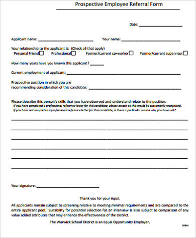 prospective employee referral form