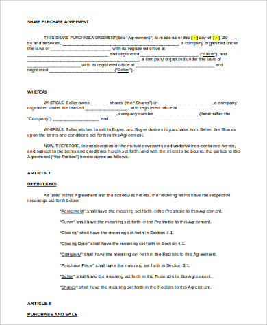 share purchase agreement form 