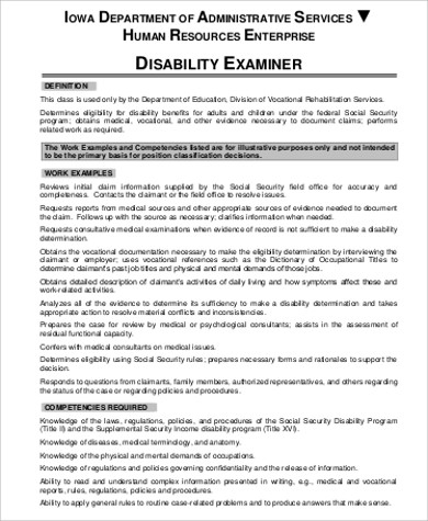 medical disability examiner job description pdf