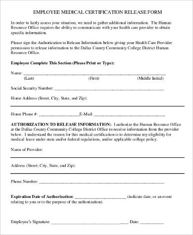 Medical release form for employer