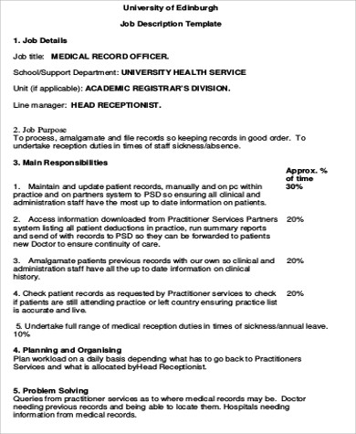 medical records officer job description pdf