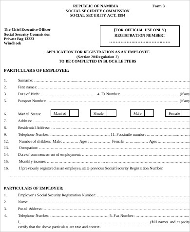 of system social security example Sample Form Registration Employee    PDF 8 Examples in Word,