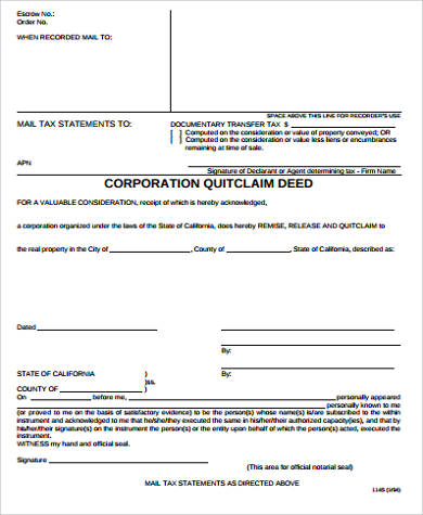 corporation quit claim deed