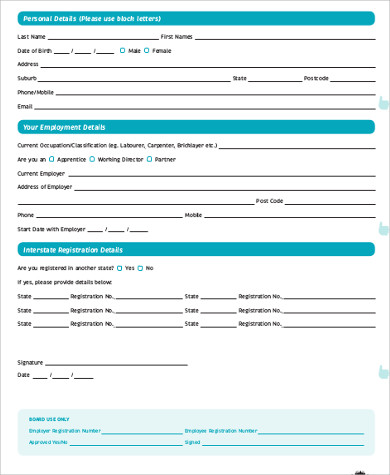 employee registration application form example