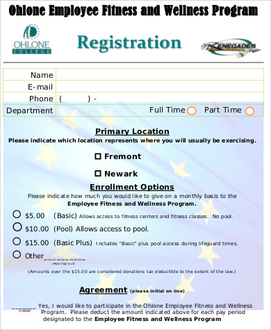 employee fitness registration form