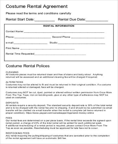 generic costume rental agreement example