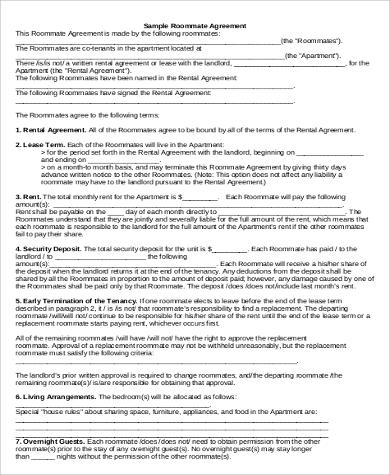 free roommate lease agreement form