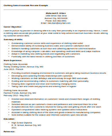 clothing store associate job description pdf