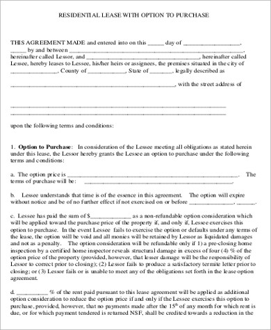 property lease purchase agreement sample 