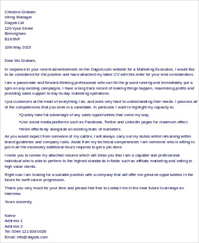 marketing executive cover letter template