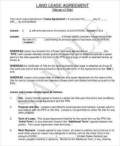 free printable property lease agreement example
