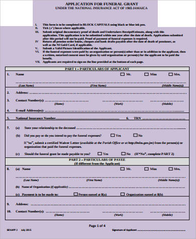 funeral grant application form