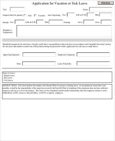 sick leave application sample