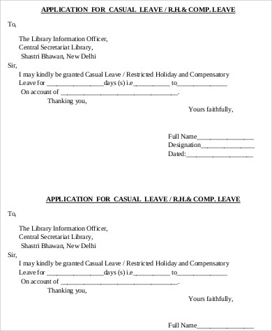 sample application letter for casual leave