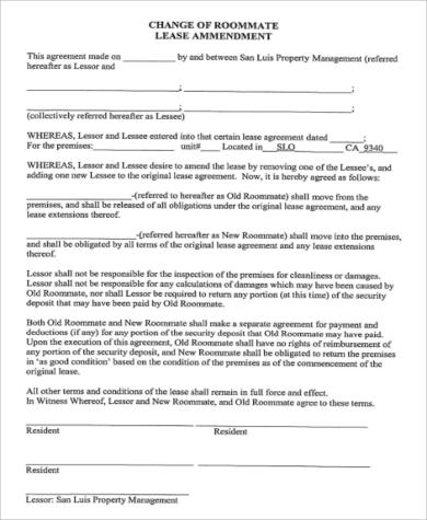 roommate change of lease form