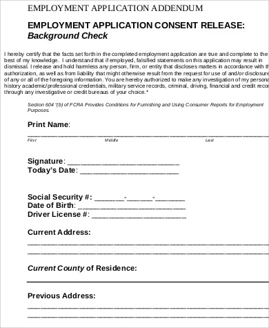 employment background check consent form