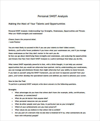 sample personal swot analysis