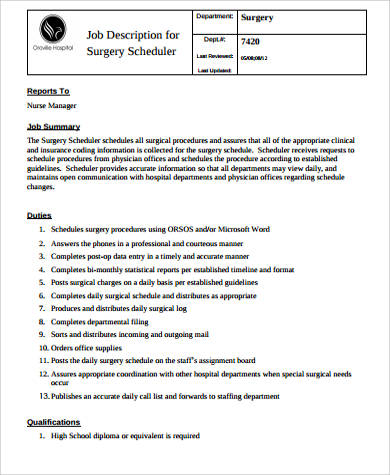 surgery scheduler job description