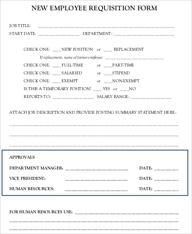 sample new employee requisition form