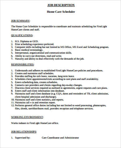 home care scheduler job description example