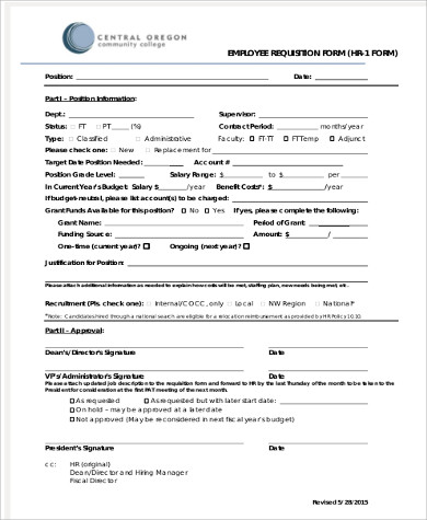 hr employee requisition form pdf