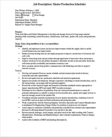 Master Production Scheduler Job Description