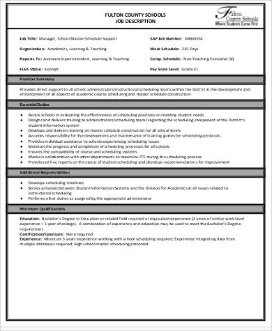 master scheduler job description template