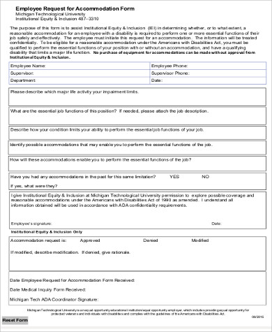 employee accommodation requisition form