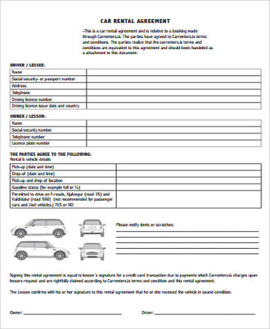 free 8 car rental agreement samples in pdf ms word google docs pages