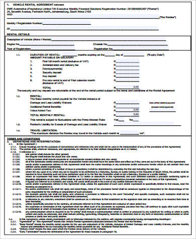 vehicle rental agreement pdf