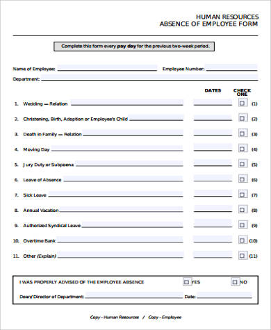 absence employee form pdf