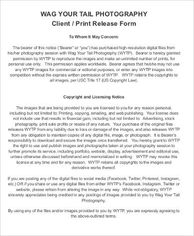 sample client print release form