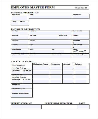 employee master form sample