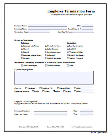 Basic Employee Termination Form