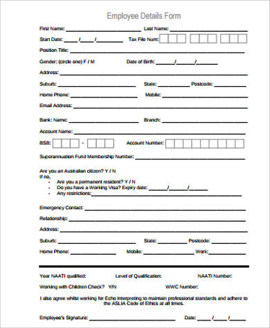 employee details form