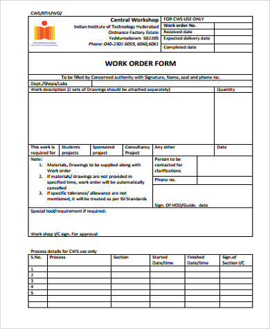 sample work order form