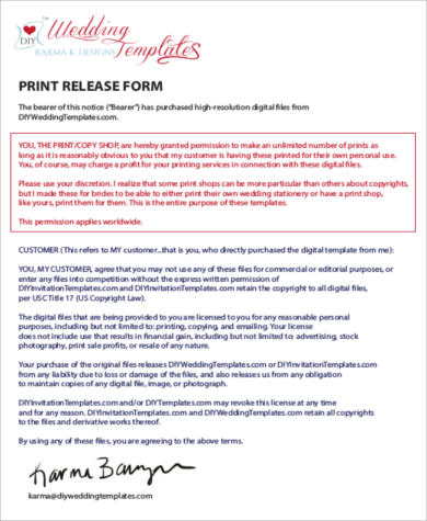 standard print release form