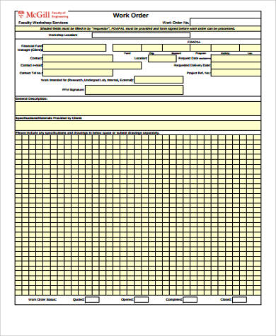 free sample work order form