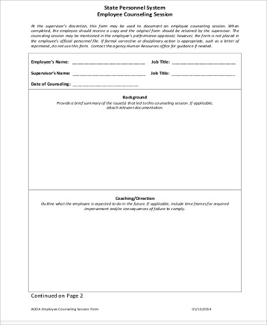 employee counseling session form